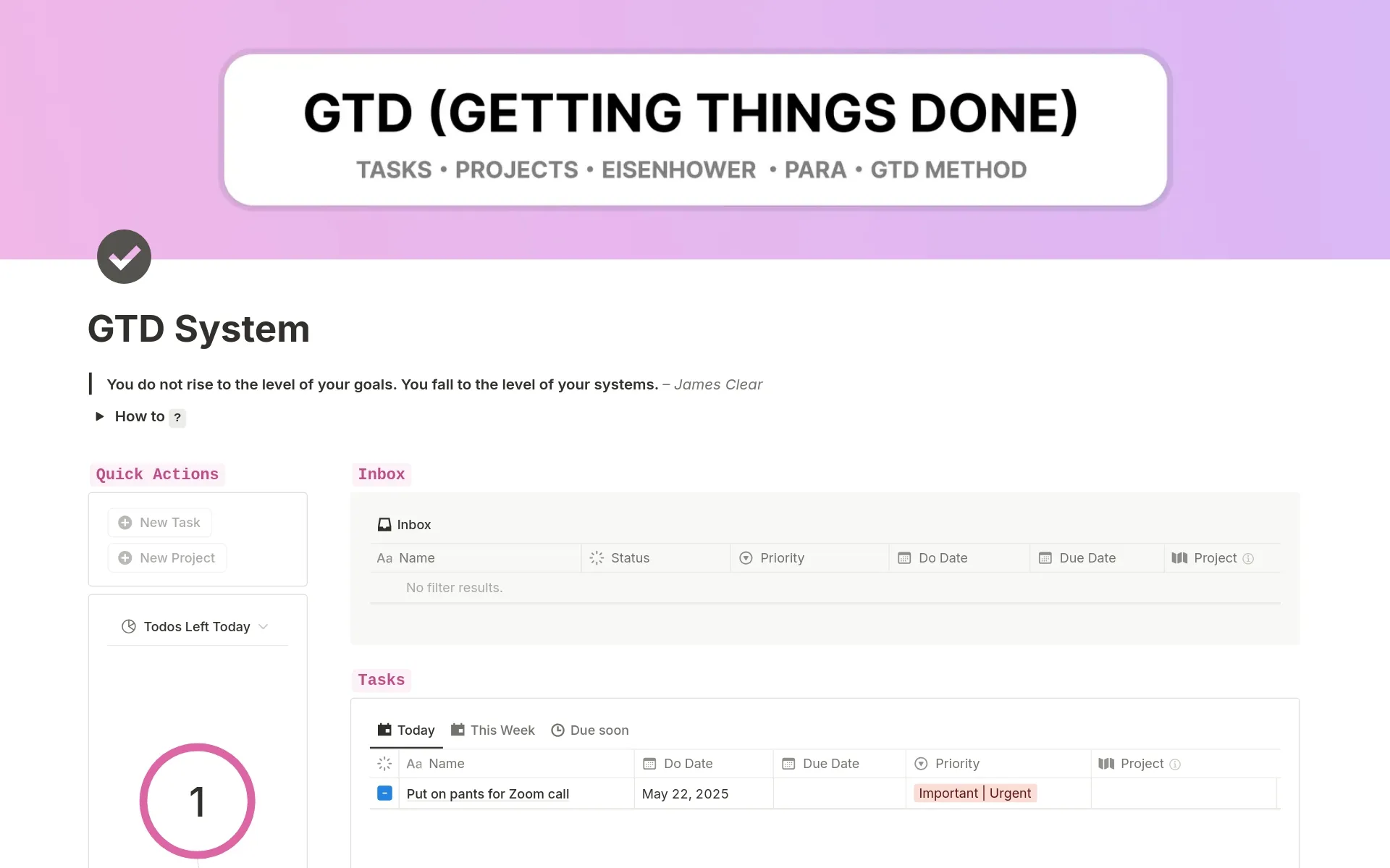 Free GTD Task Planner Notion Template