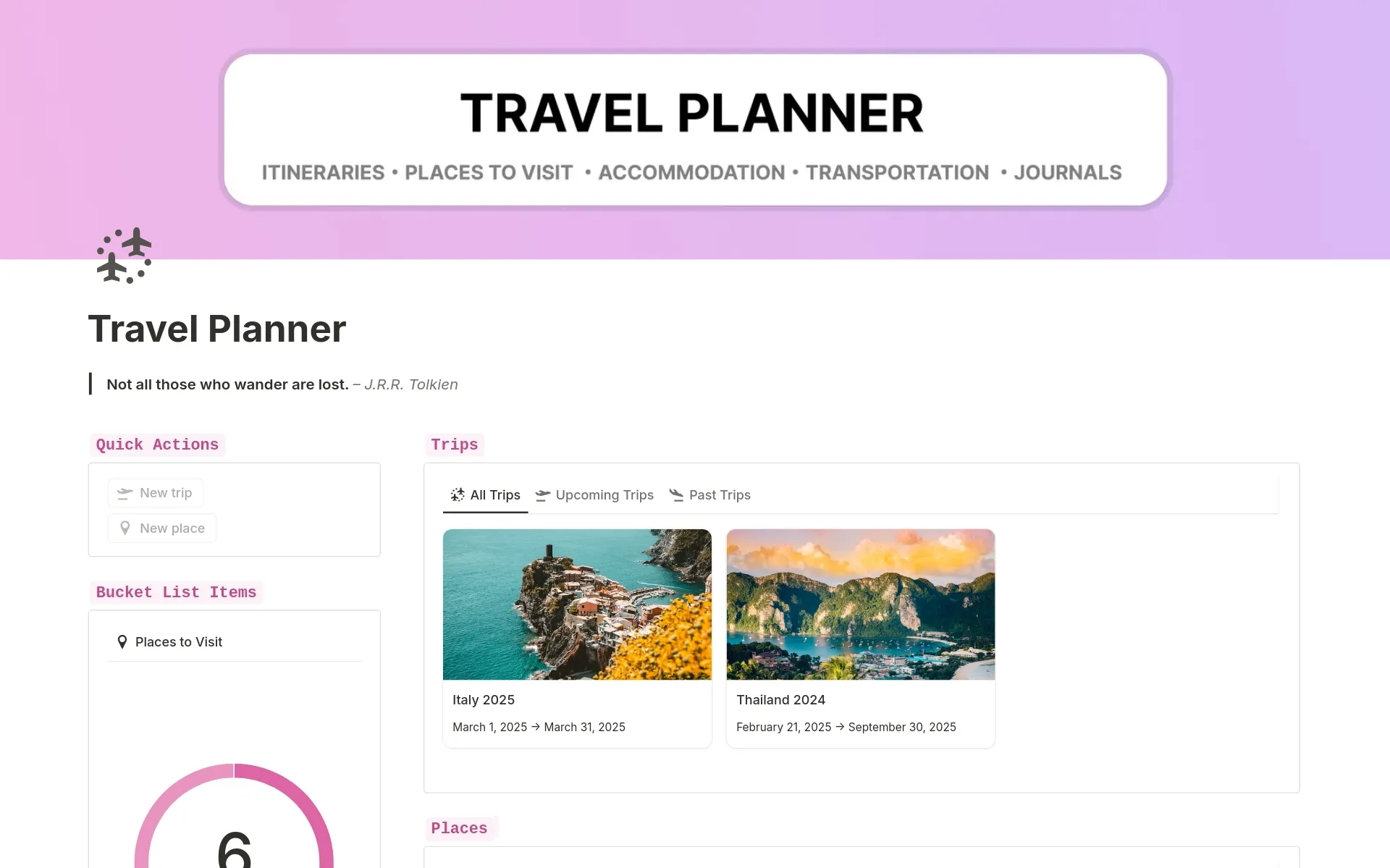Free Travel Planner Notion Template