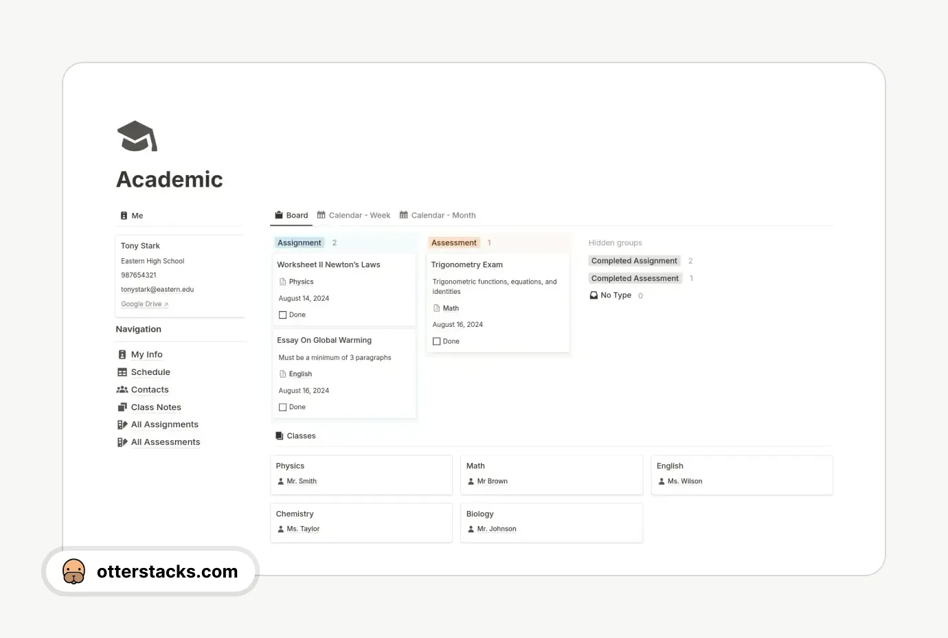 Notion template Academic Dashboard for Students