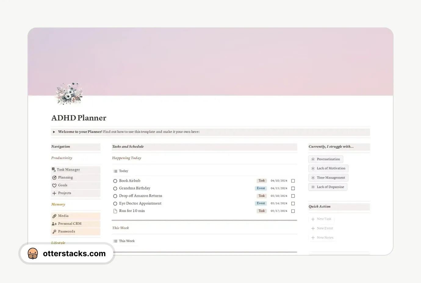 Notion template ADHD Life Planner