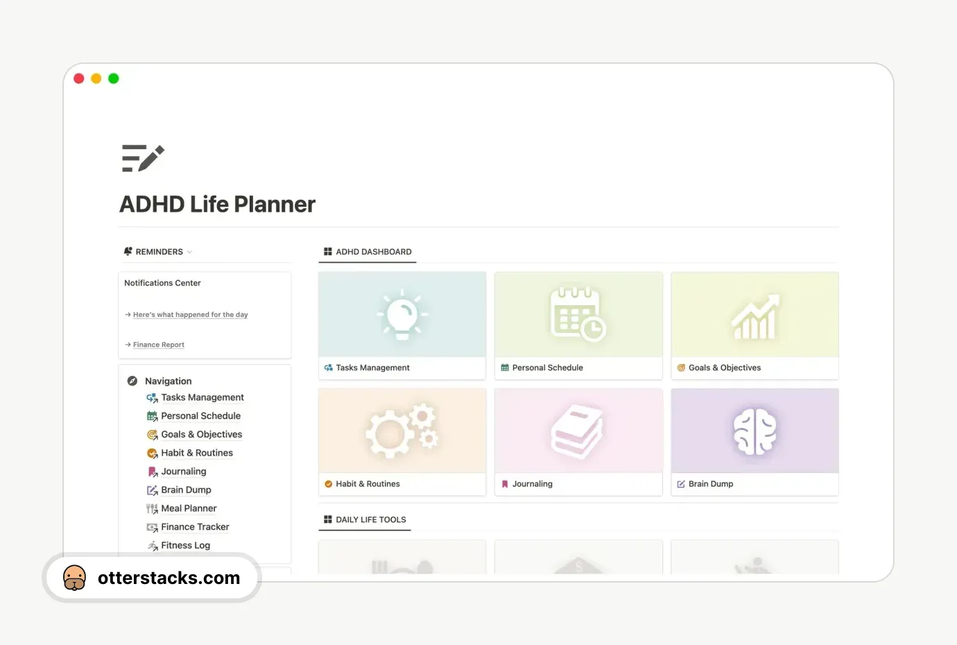 Notion template ADHD Life Planner