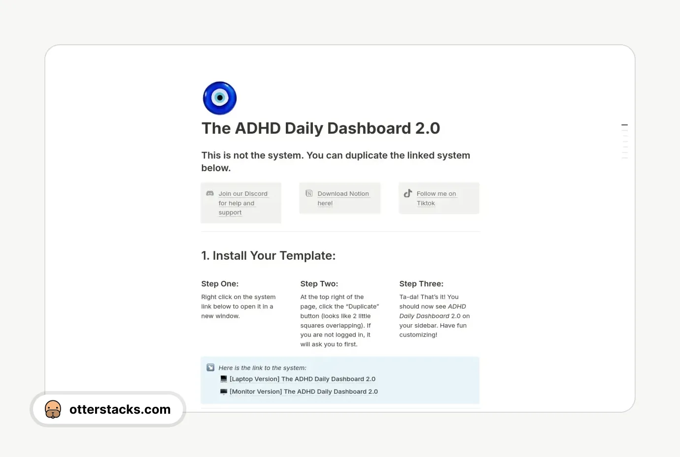 Notion template The ADHD Daily Dashboard 2.0