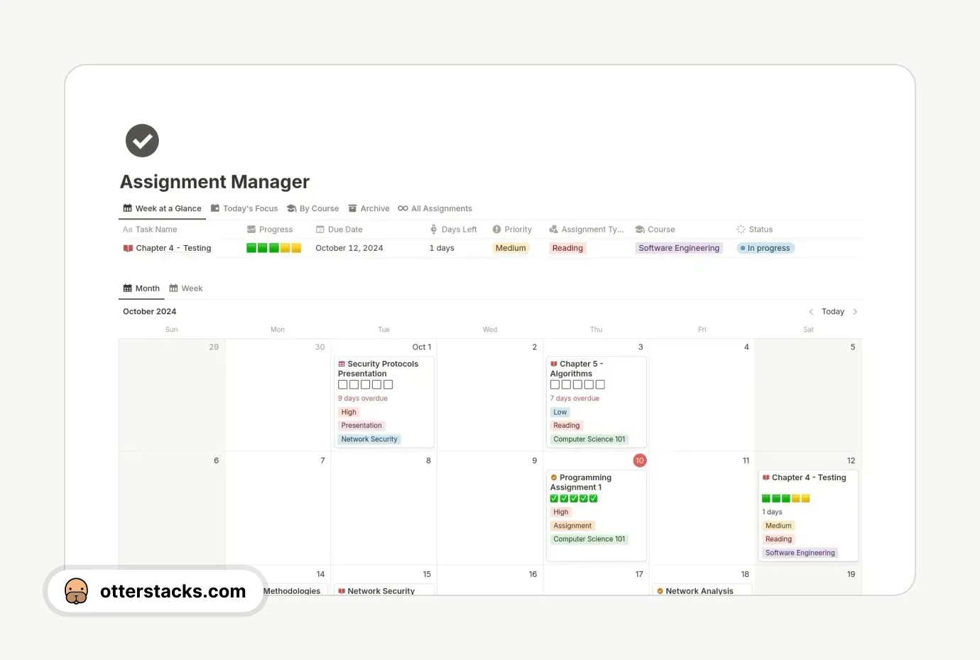 Notion template Assignment Manager