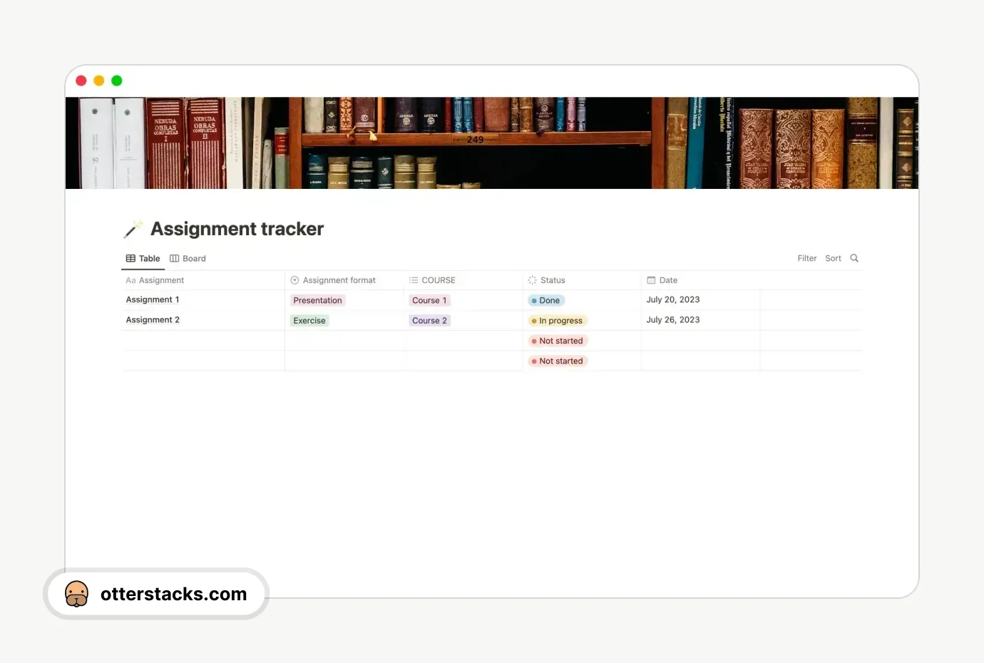 Notion template Assignment Tracker