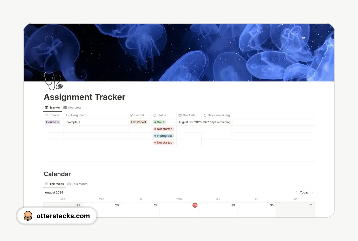 Notion template Assignment Tracker