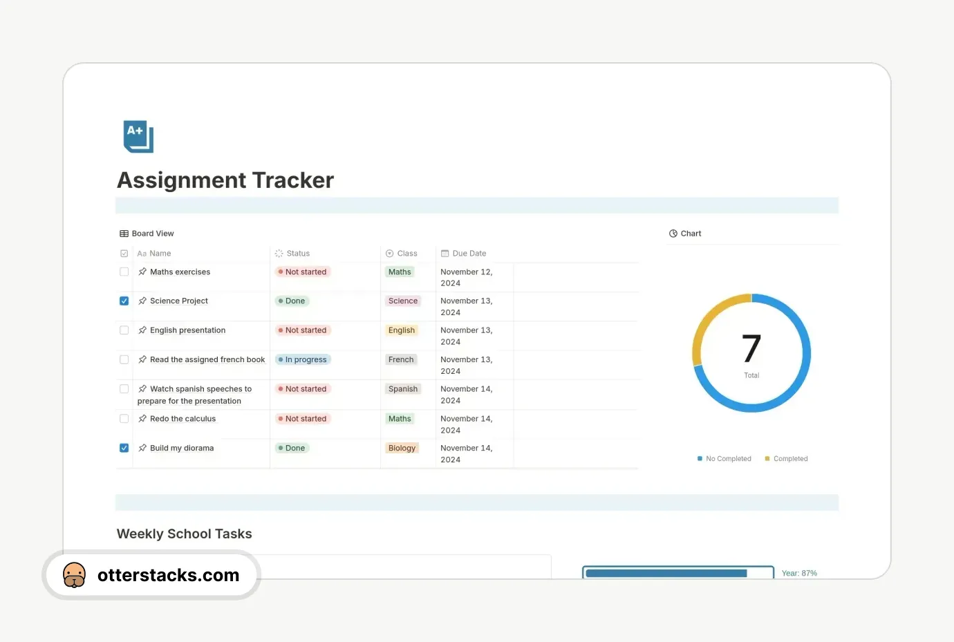 Notion template Assignment Tracker