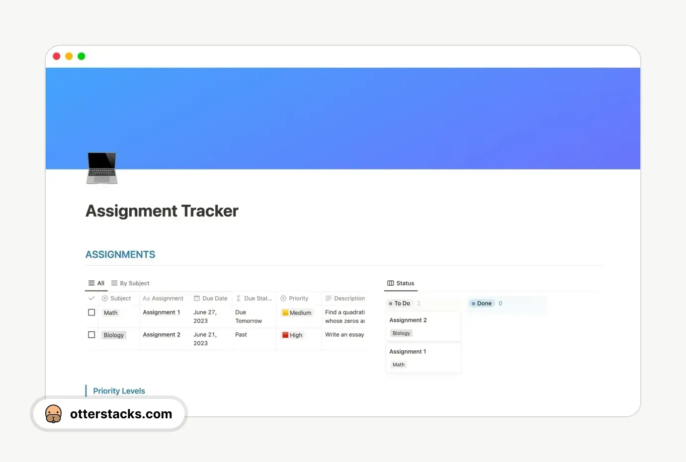 Notion template Assignment Tracker