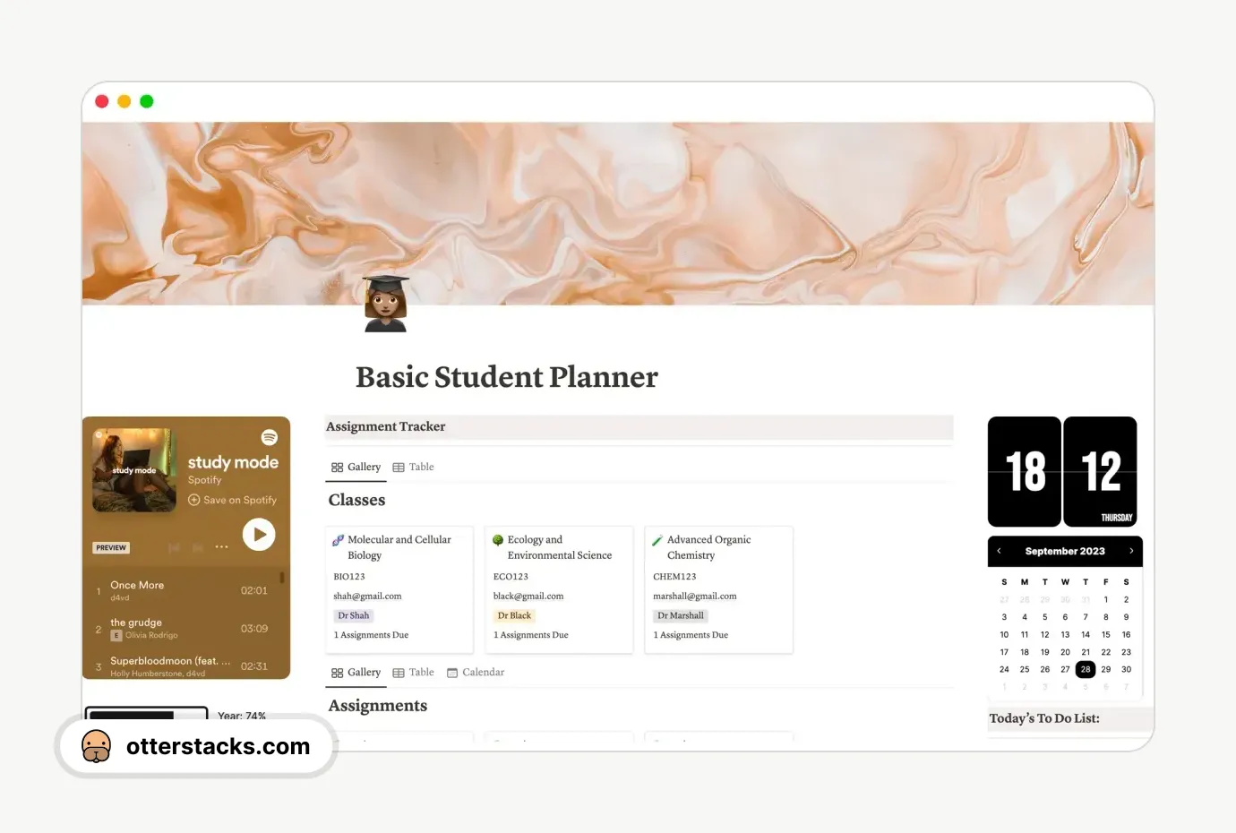 Notion template Basic Student Planner