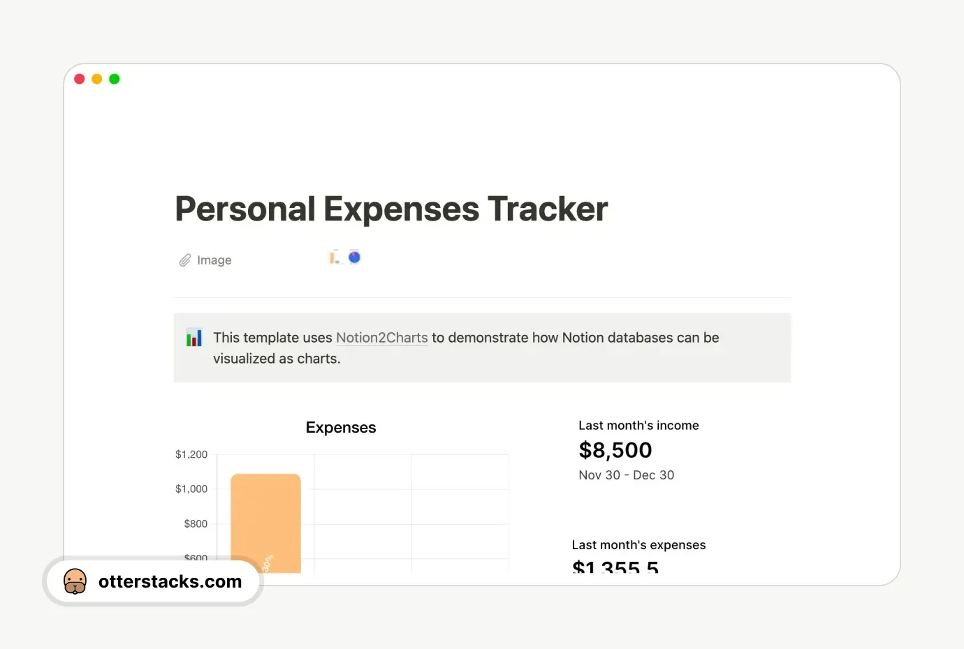 Notion template Budget Planner (w/ charts)