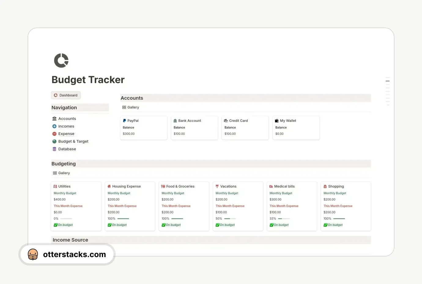 Notion template Budget Tracker