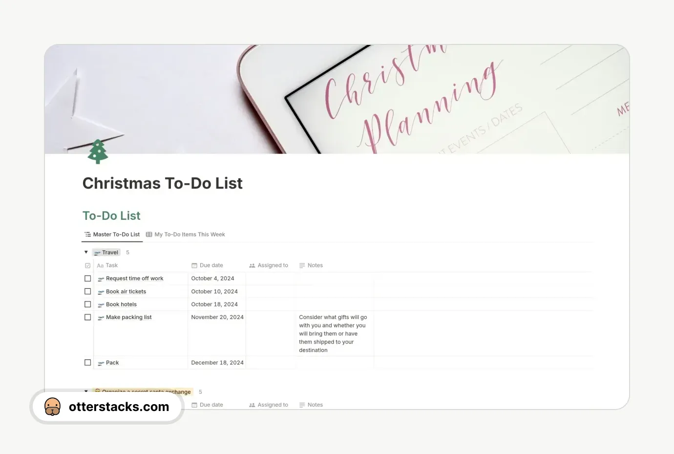 Notion template Christmas To-Do List