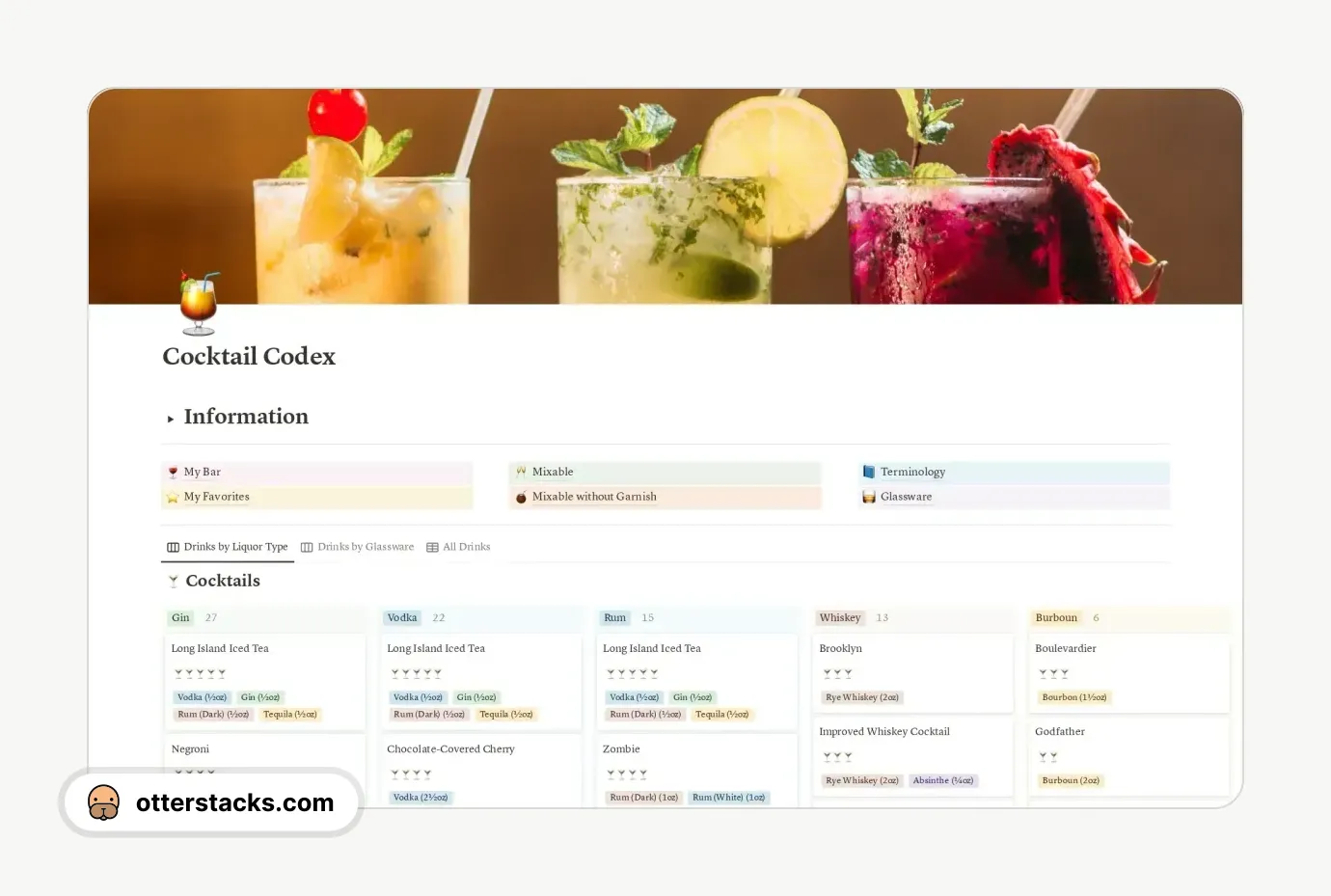 Notion template Cocktail Codex