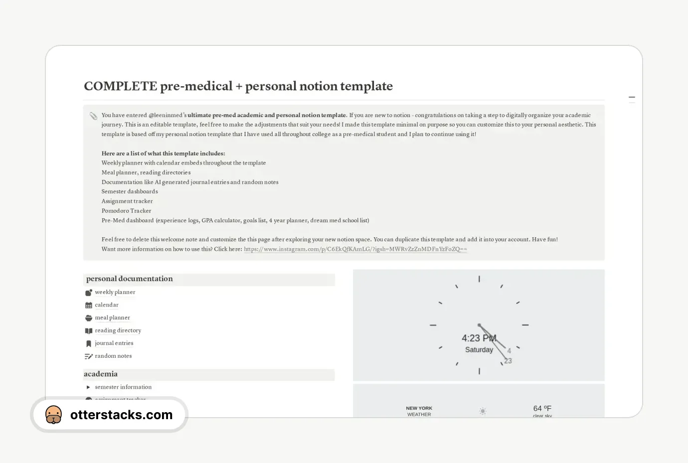 Notion template COMPLETE Pre-Medical & Personal Workspace