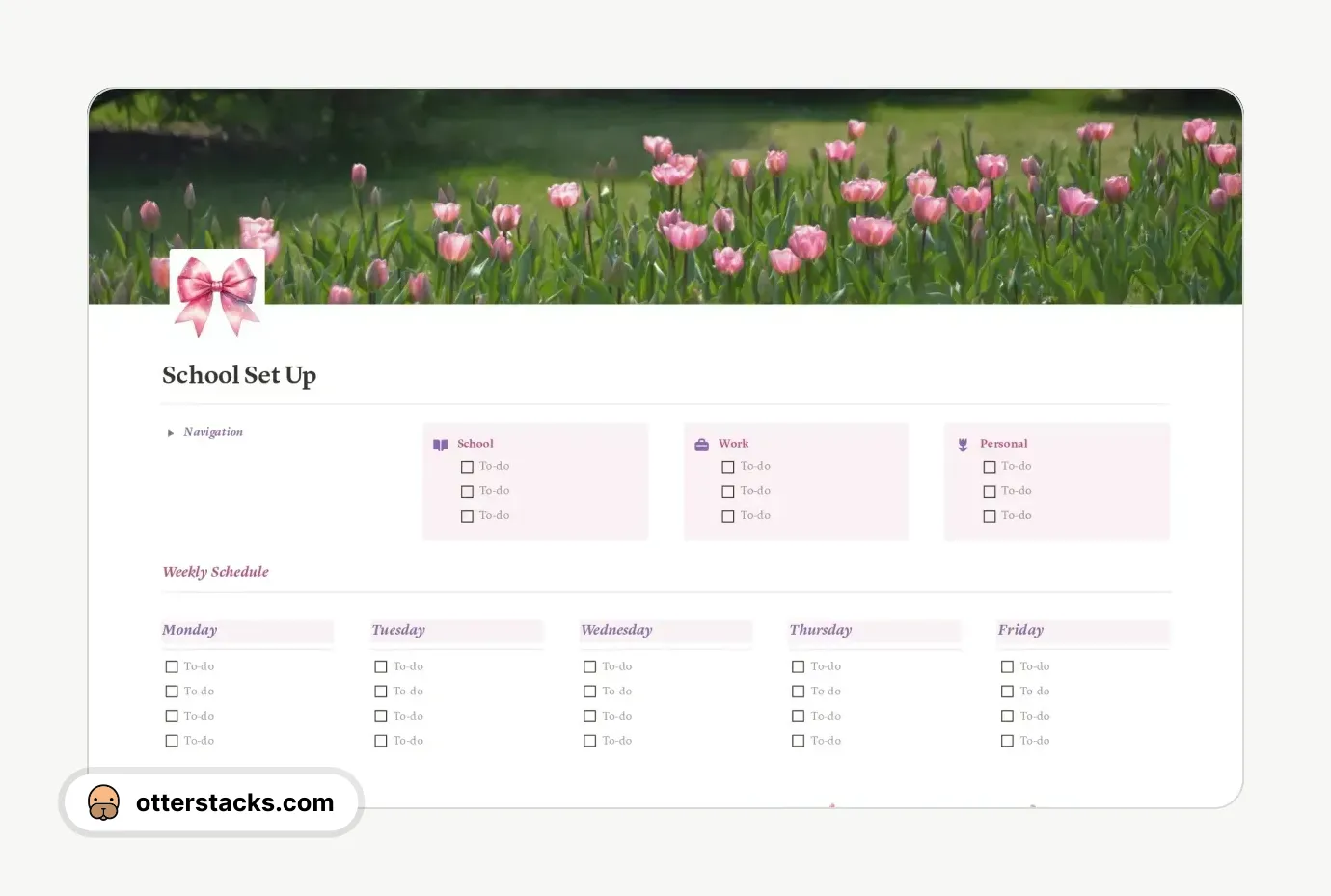 Notion template Coquette Pink School Setup