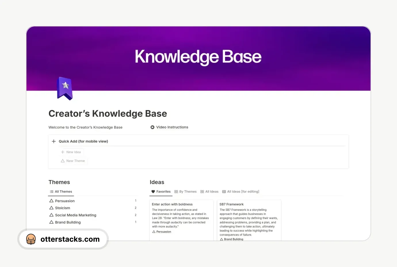 Notion template Creator's Knowledge Base