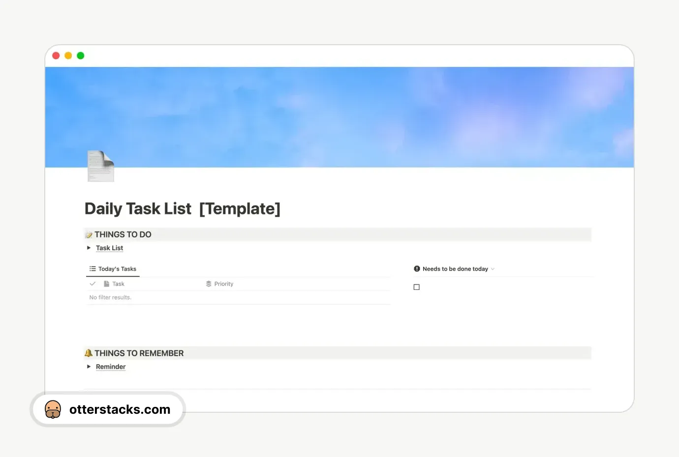 Notion template Daily Task List