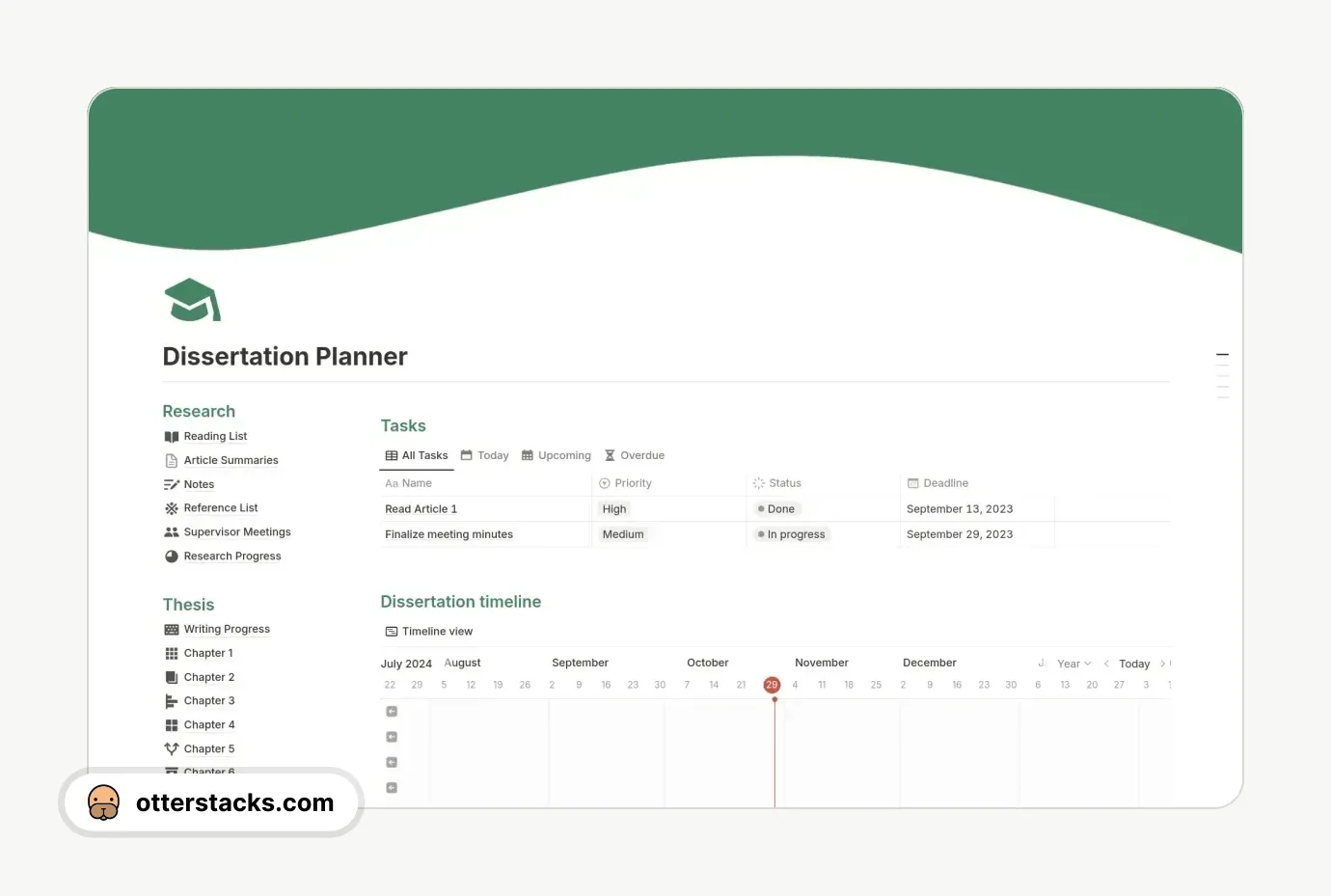 Notion template Dissertation Planner