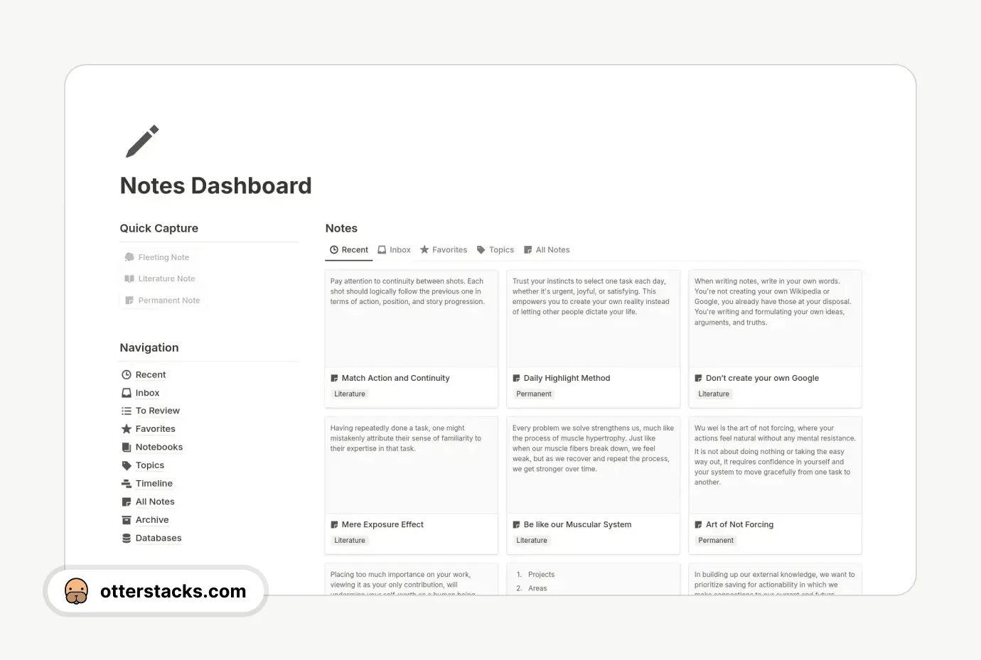 Notion template Notes Dashboard