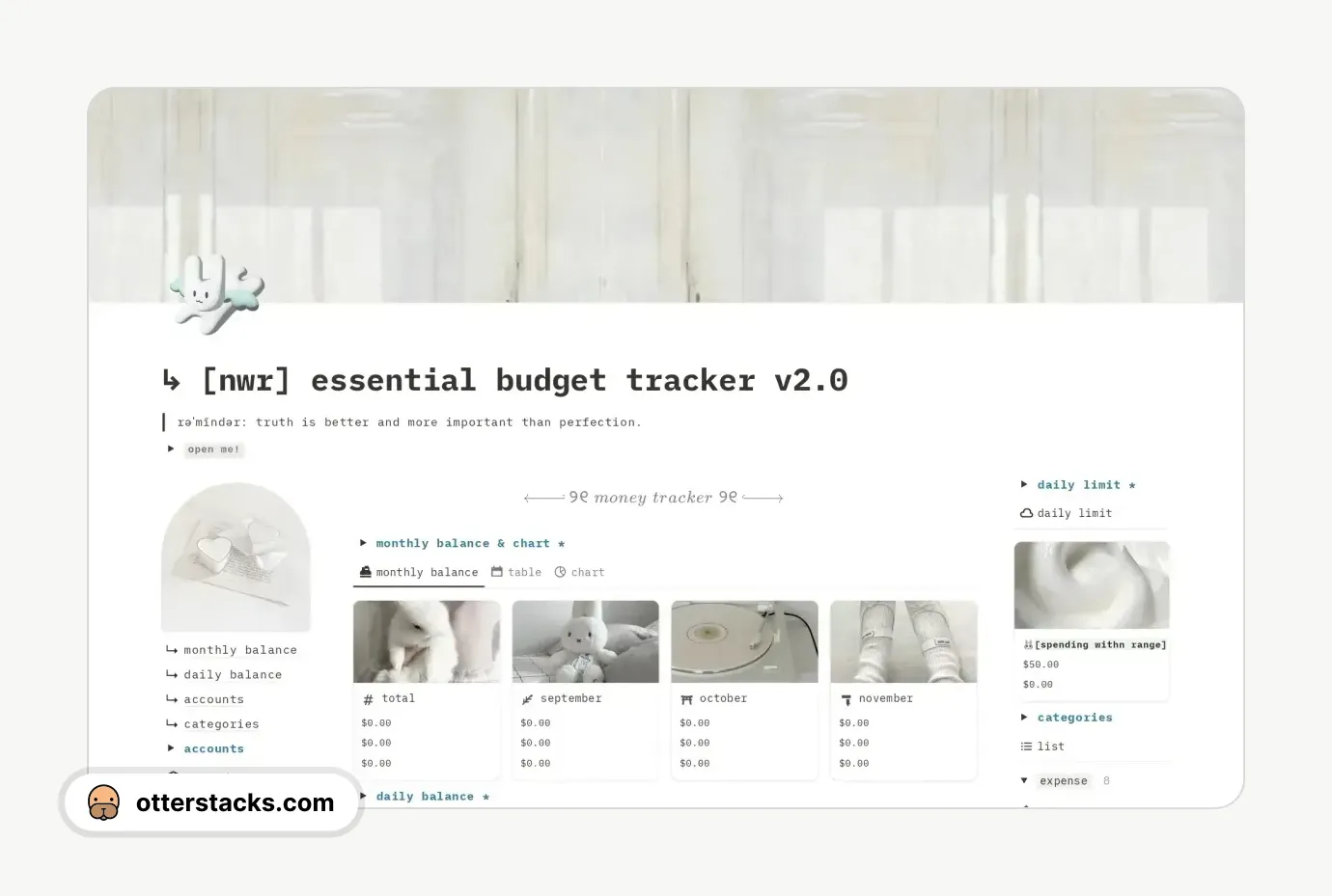 Notion template Essential Budget Tracker | Limit, Track, Thrive