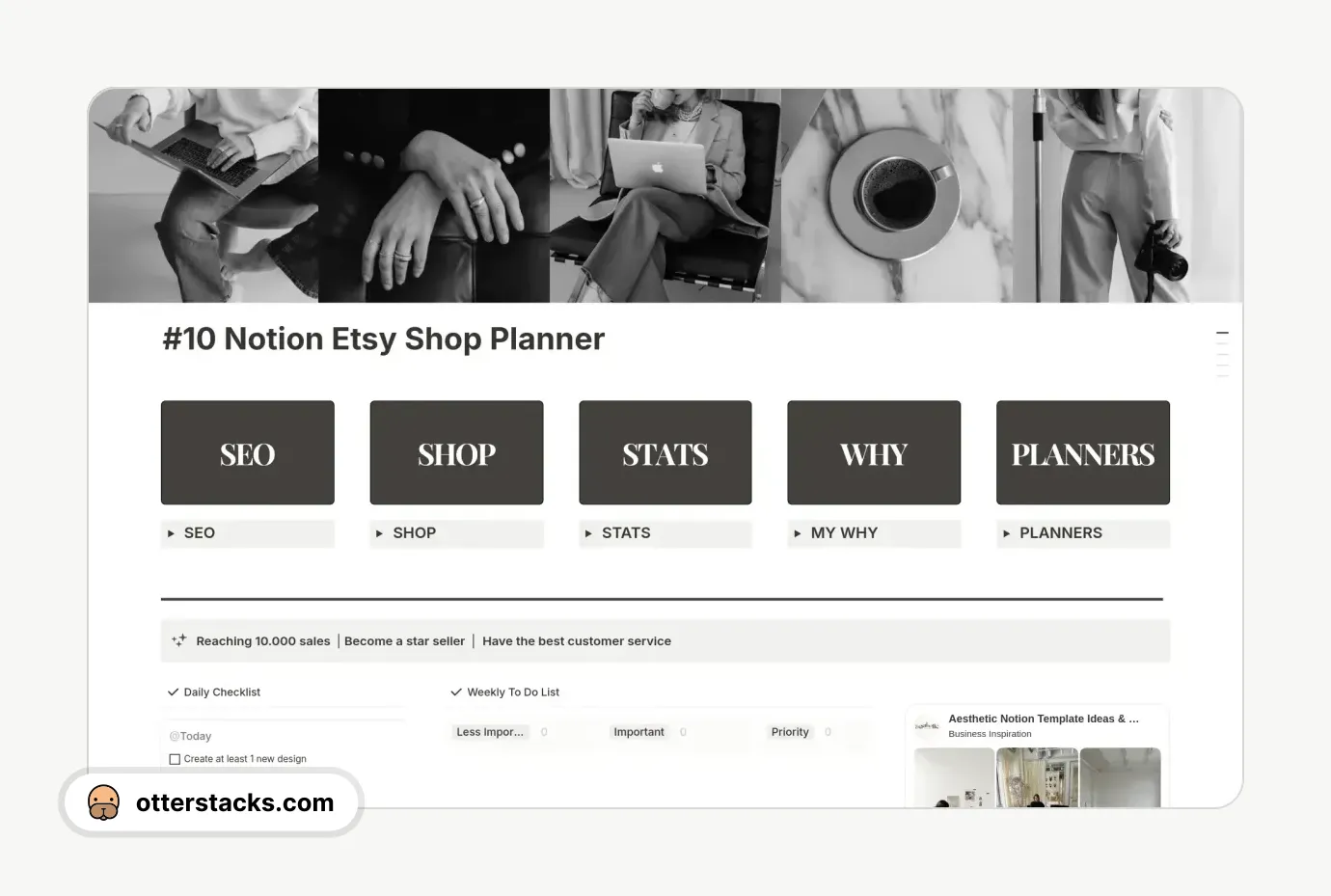 Notion template Etsy Shop Planner Business