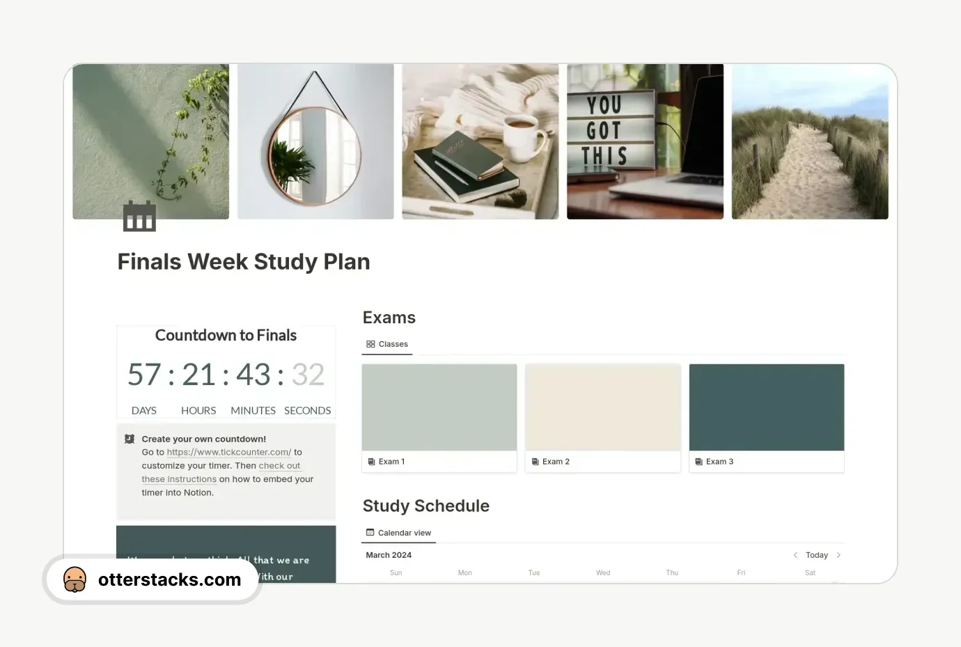 Notion template Finals Week Study Plan