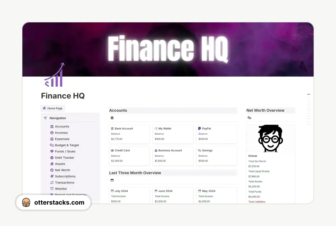 Notion template Finance HQ