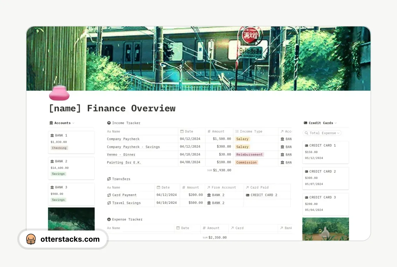 Notion template rainy finance overview