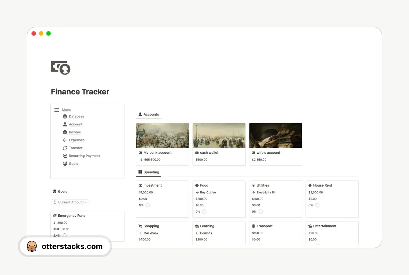 Notion template Finance Tracker