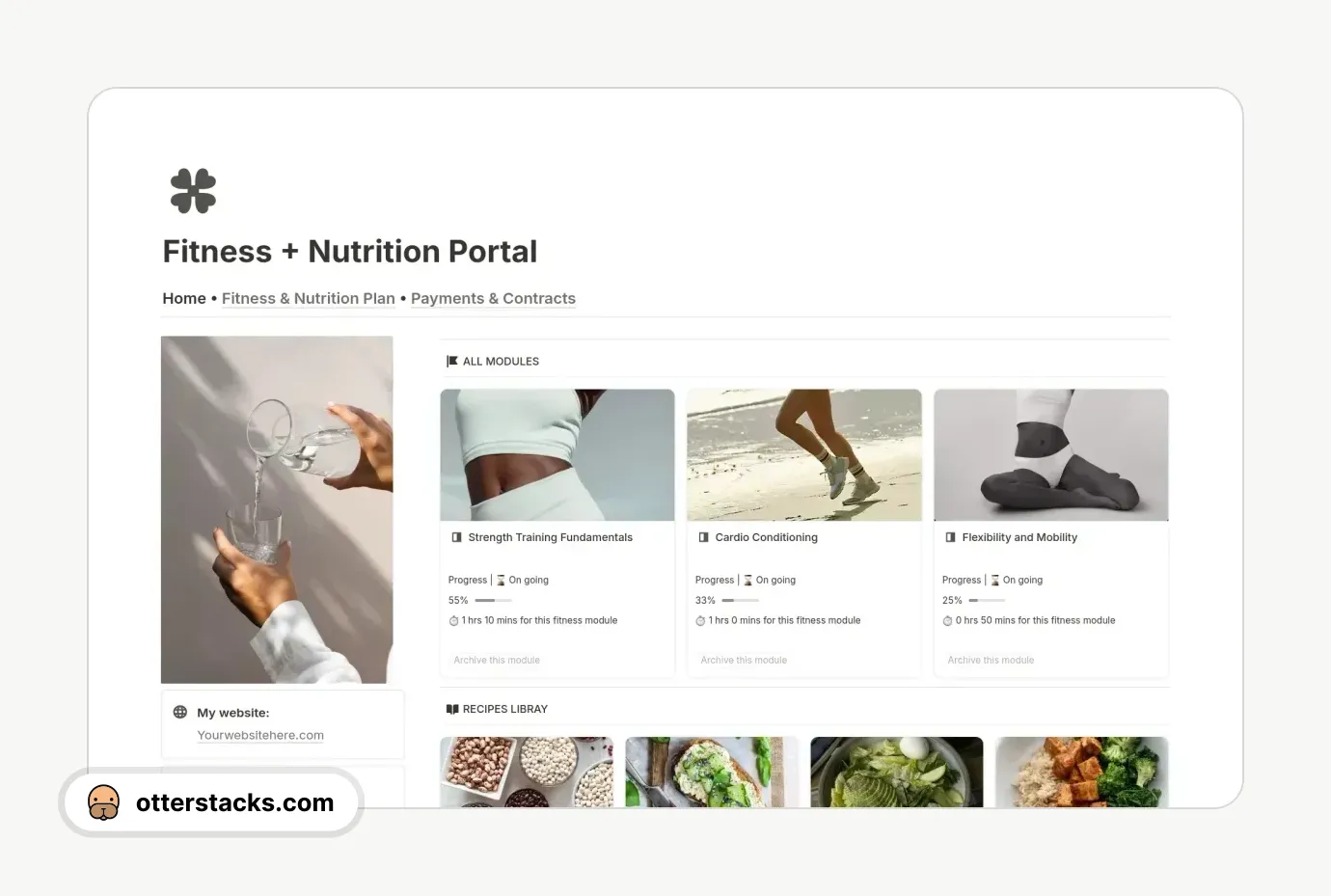 Notion template Fitness & Nutrition Portal