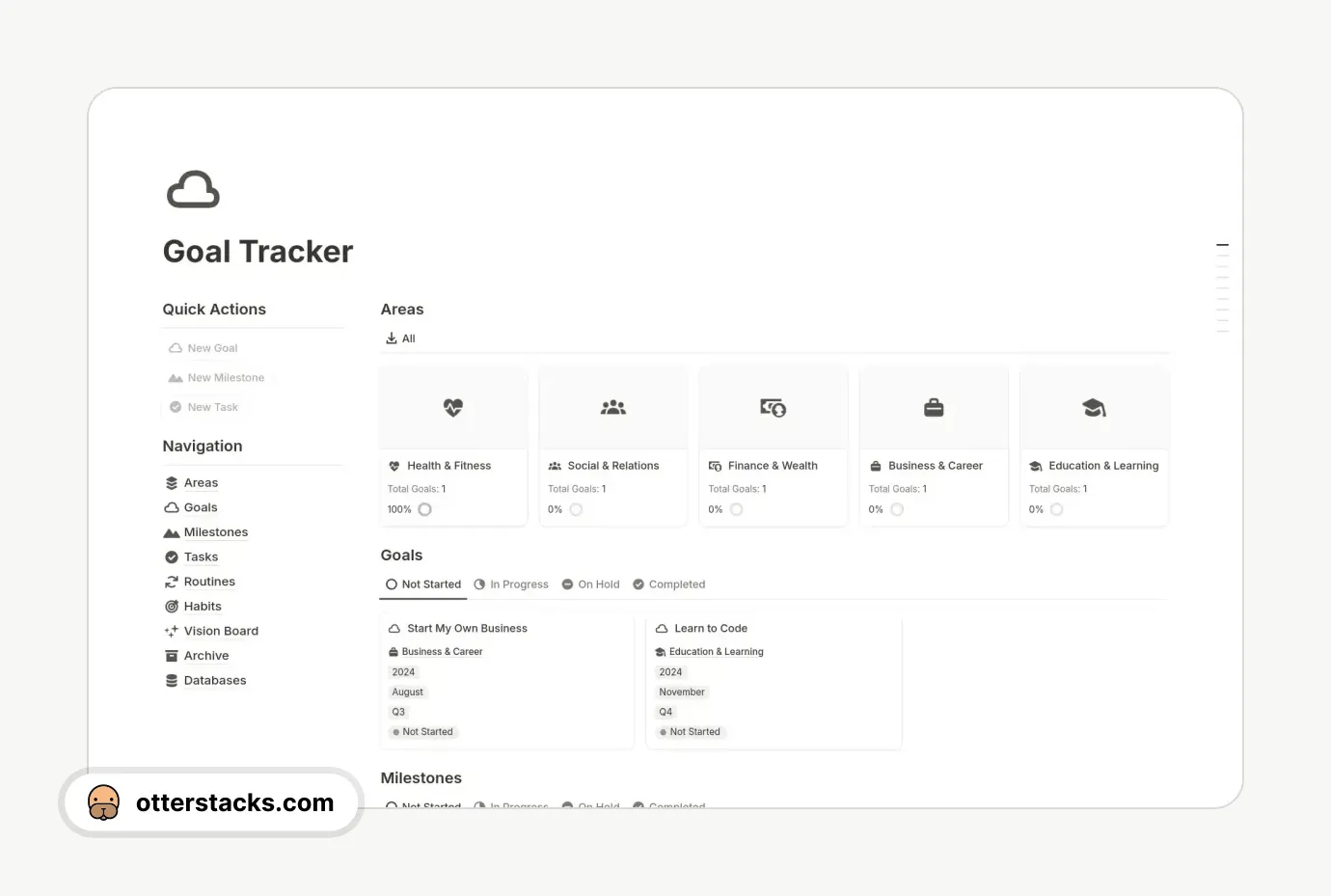 Notion template Goal Tracker