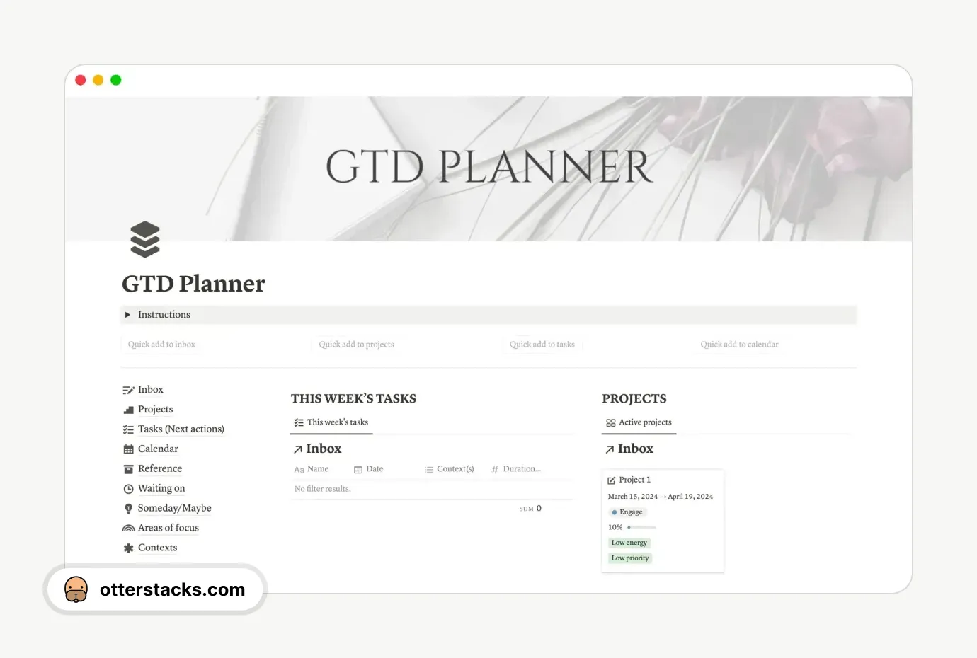 Notion template GTD Planner