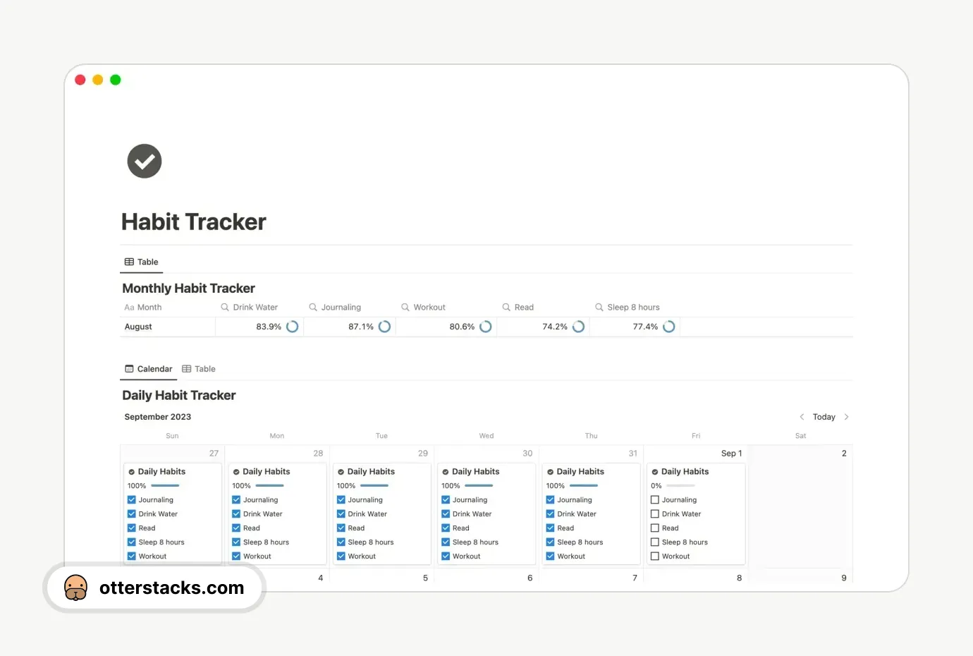 Notion template Habit Tracker