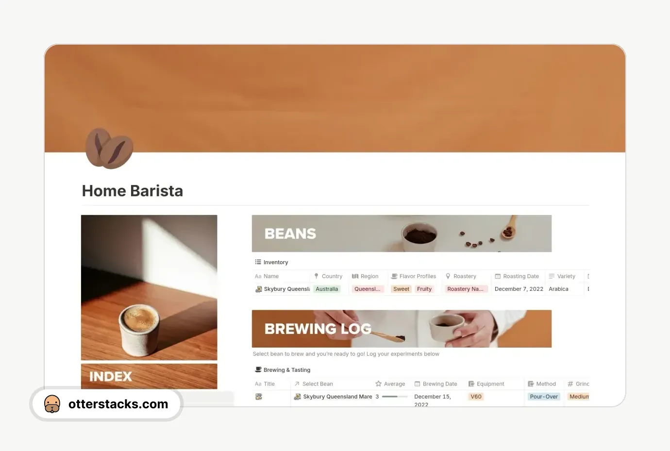 Notion template Home Barista - Coffee Lover Journal