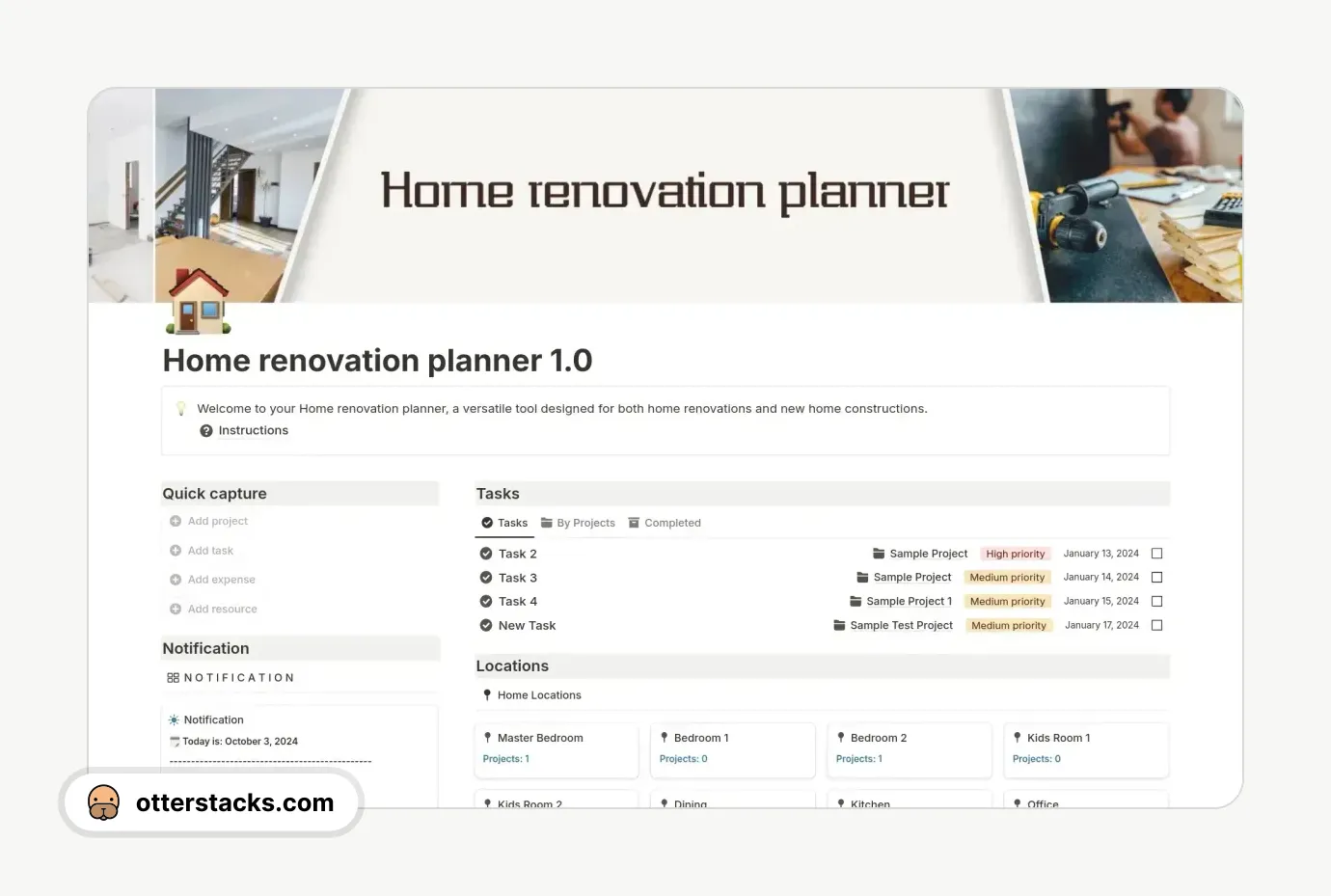 Notion template Home renovation planner