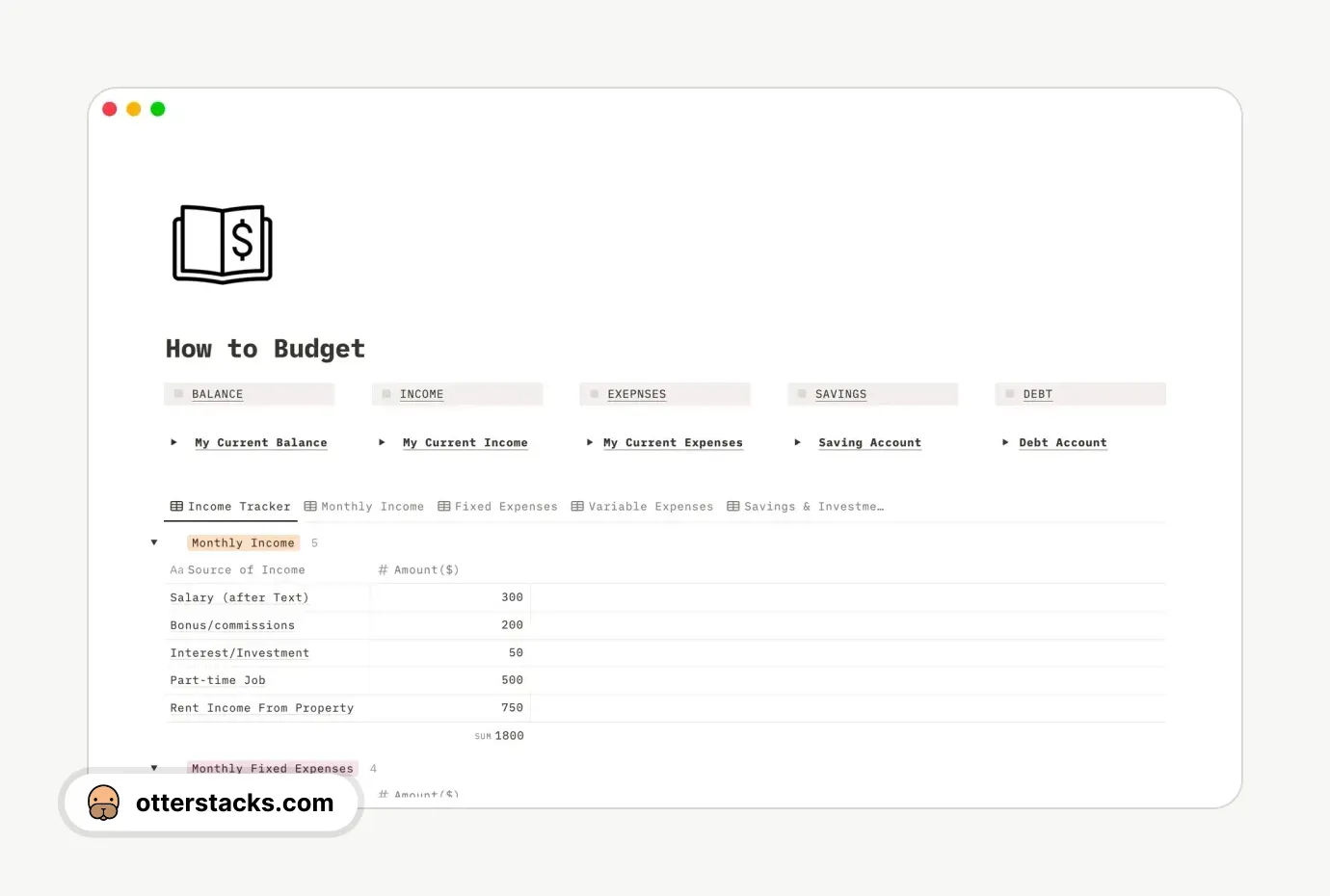 Notion template How To Budget