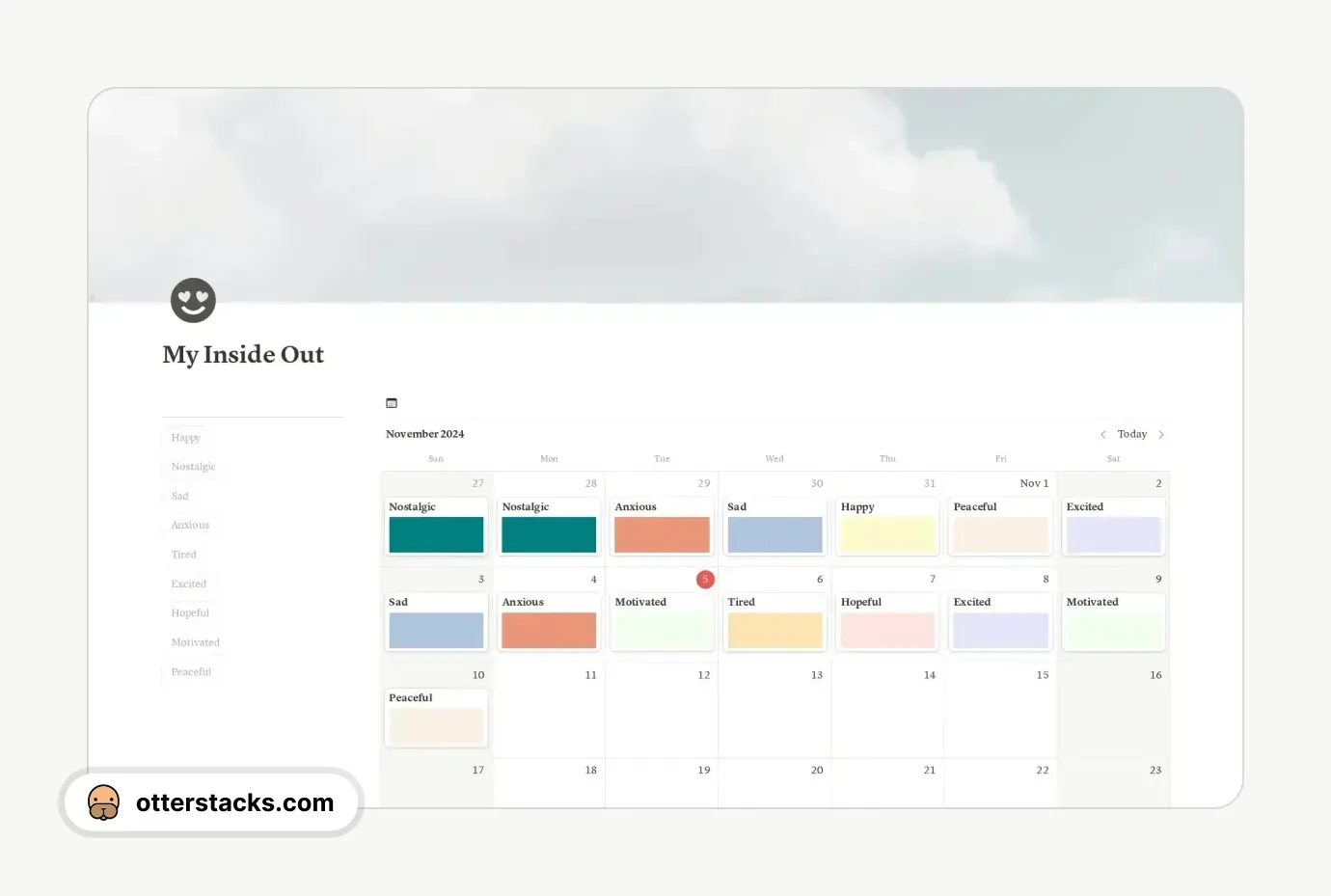 Notion template Inside out | Mood Tracker Colorful Calendar