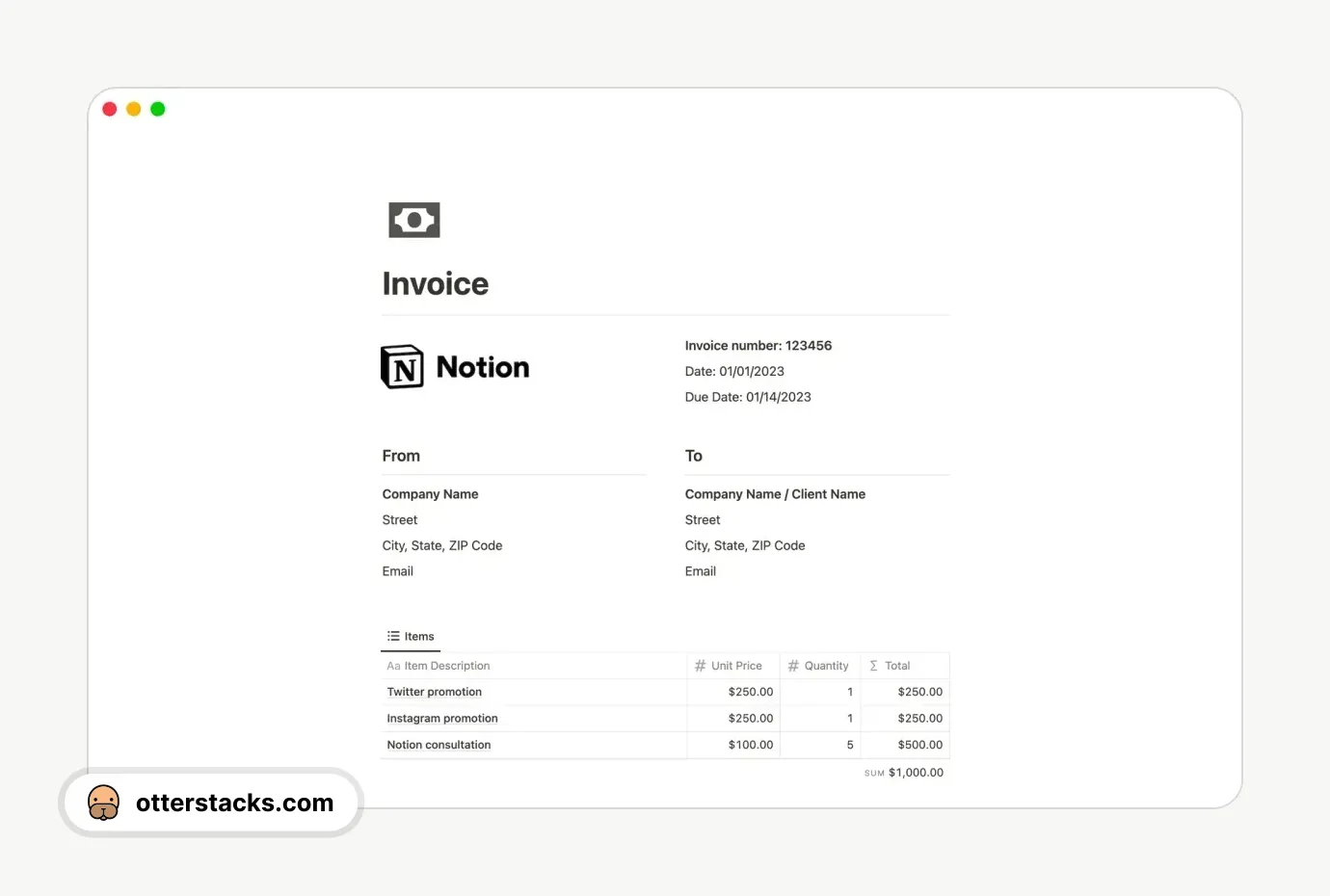 Notion template Invoice