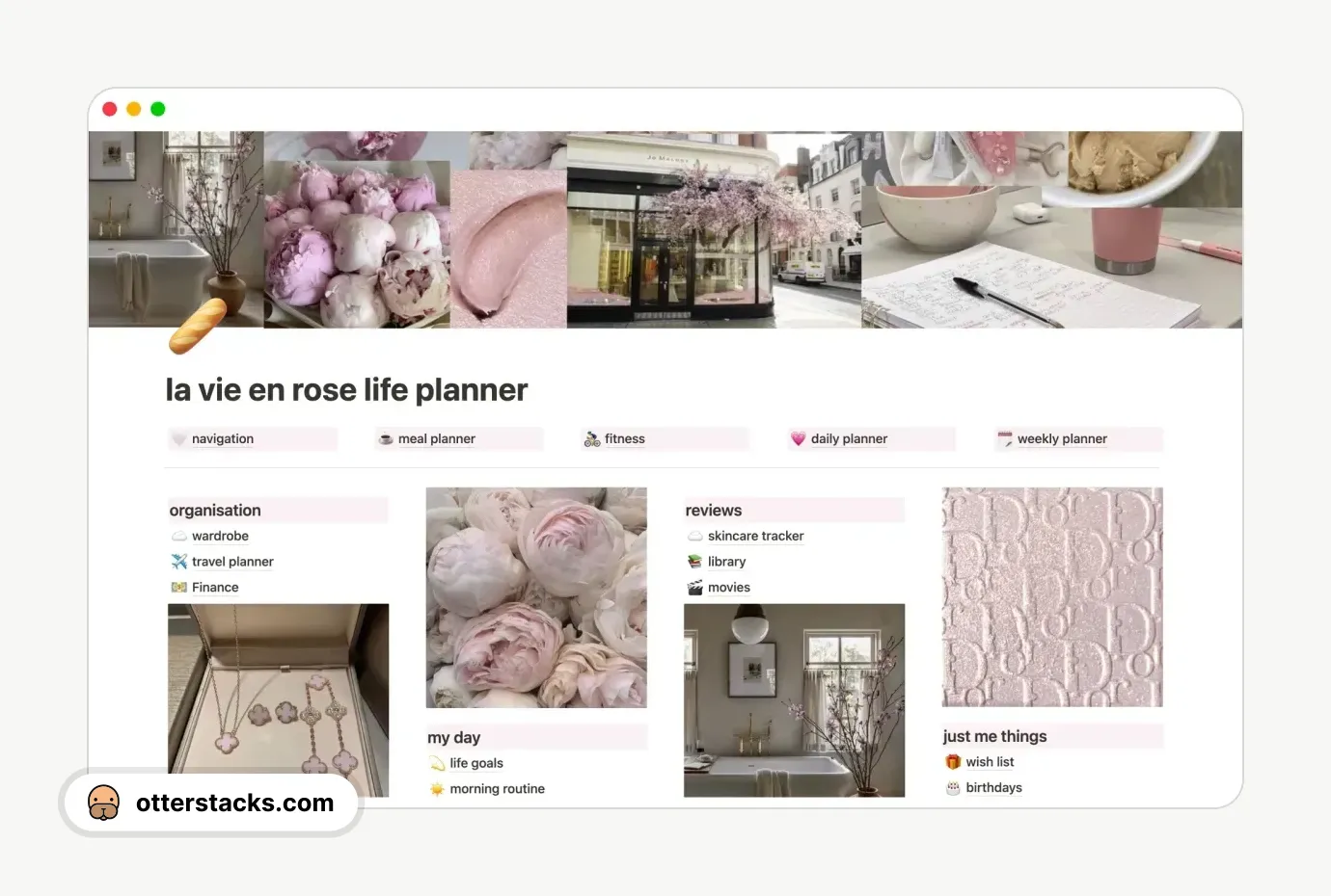 Notion template la vie en rose life planner