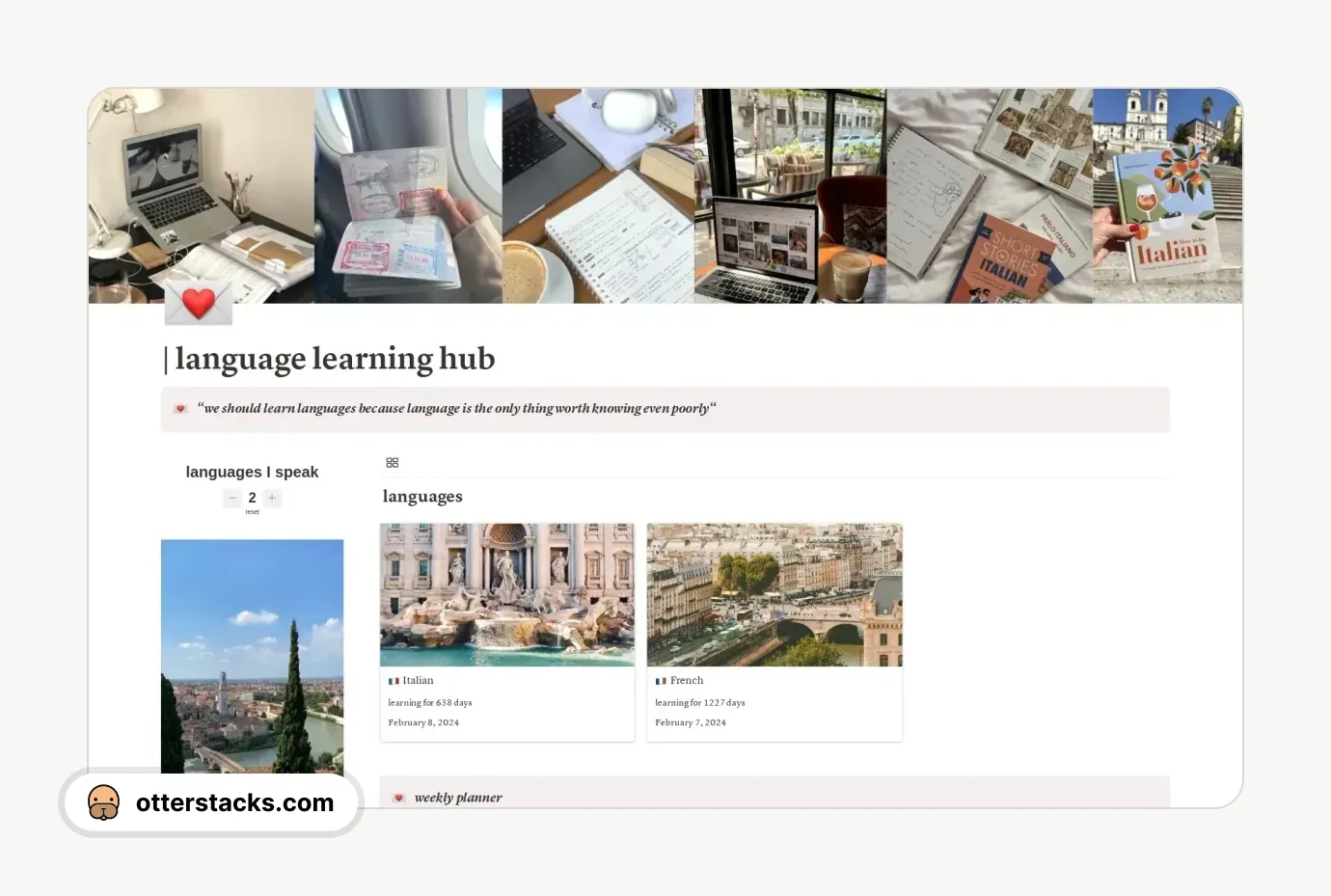 Notion template 💌️️️️️️ Language Learning Hub