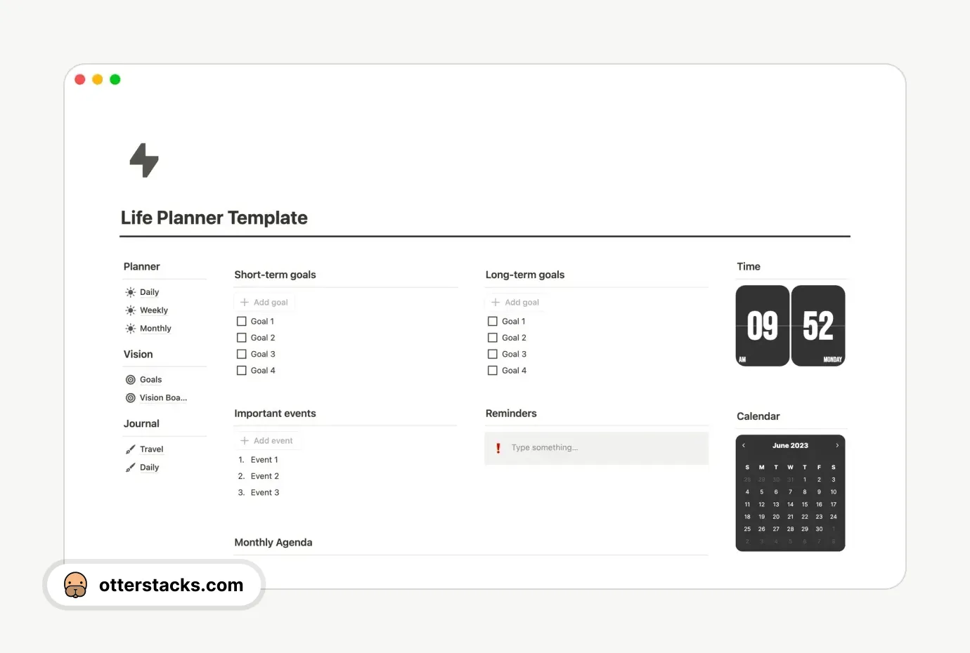 Notion template Life Planner • Time Blocking, Journal, Goals