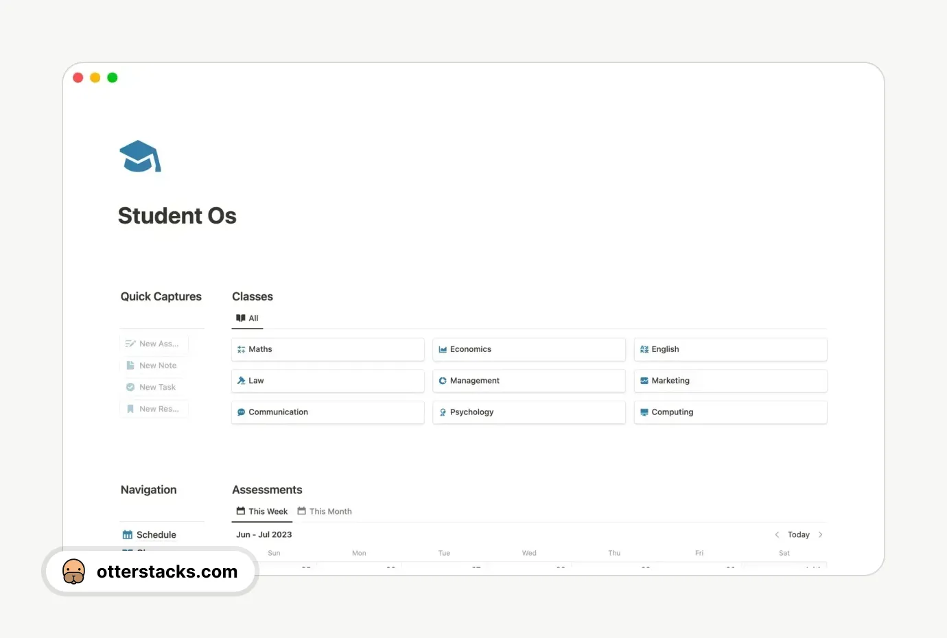 Notion template Student Os