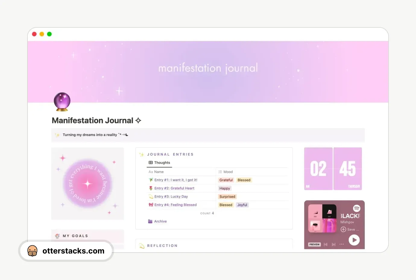 Notion template Manifestation Journal