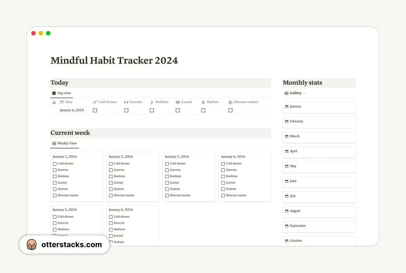 Notion template Mindful Habit Tracker 2024