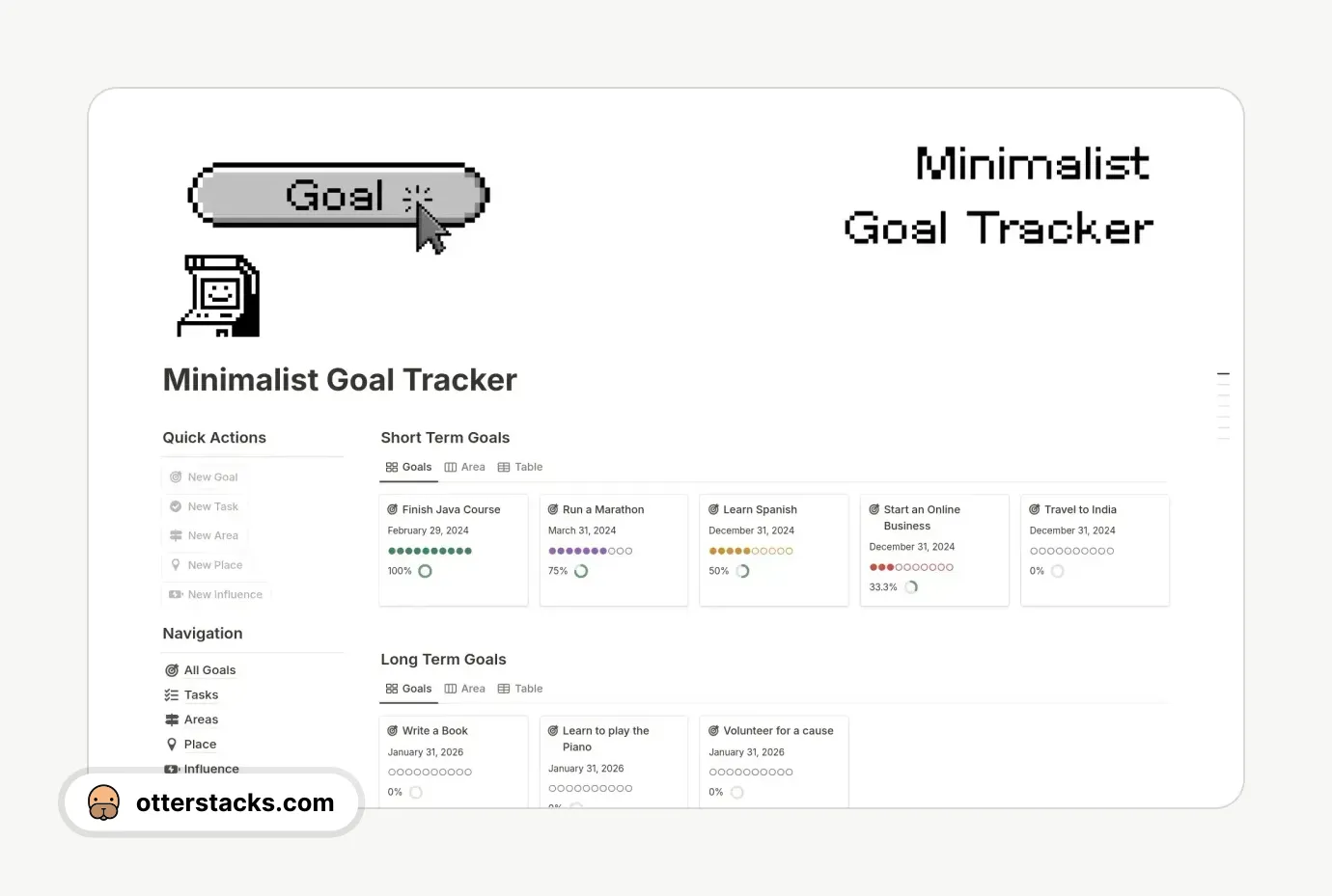 Notion template Minimalist Goal Tracker