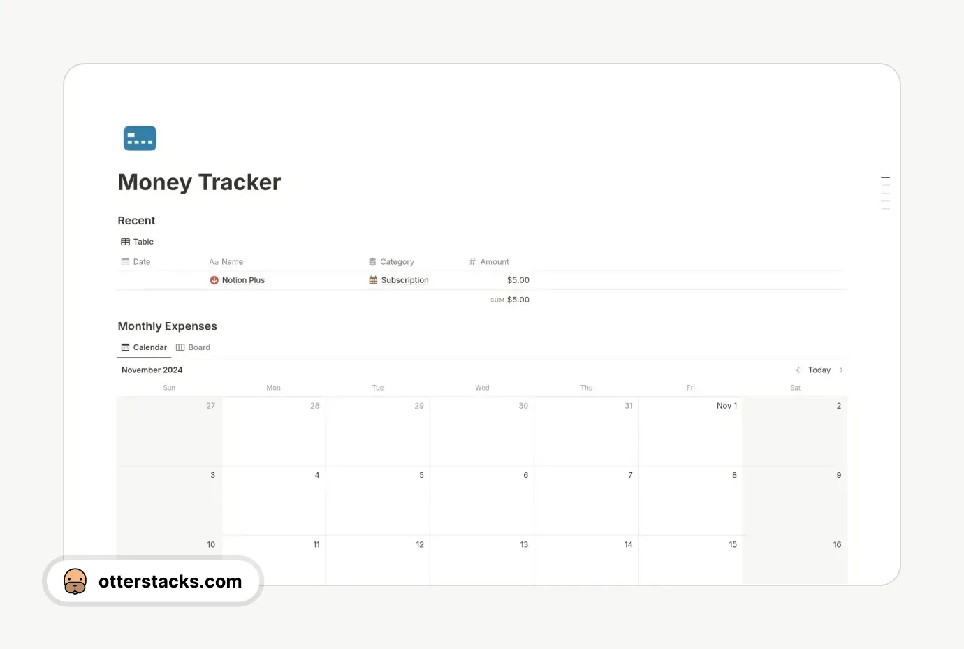 Notion template Money Tracker (Expenses, Budget, Income)