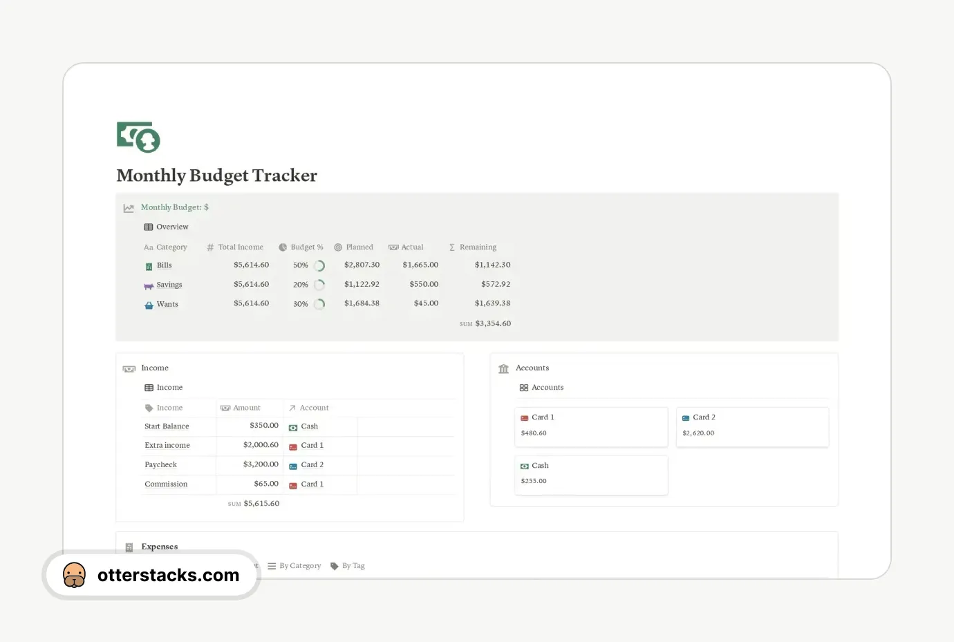 Notion template Monthly Budget Tracker