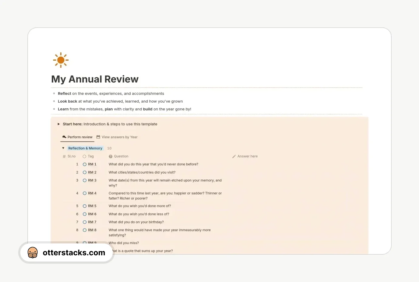 Notion template My Annual Review