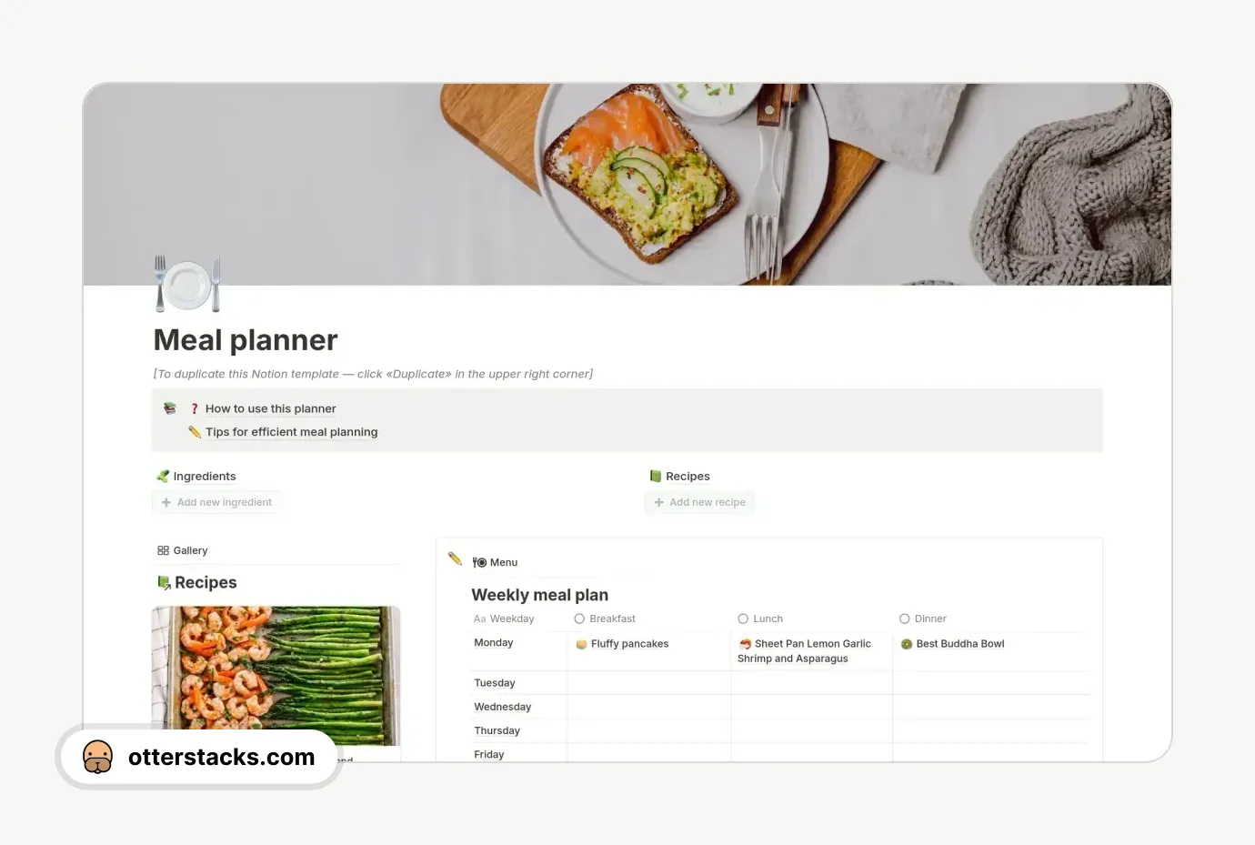 Notion template My Ultimate Meal Planner