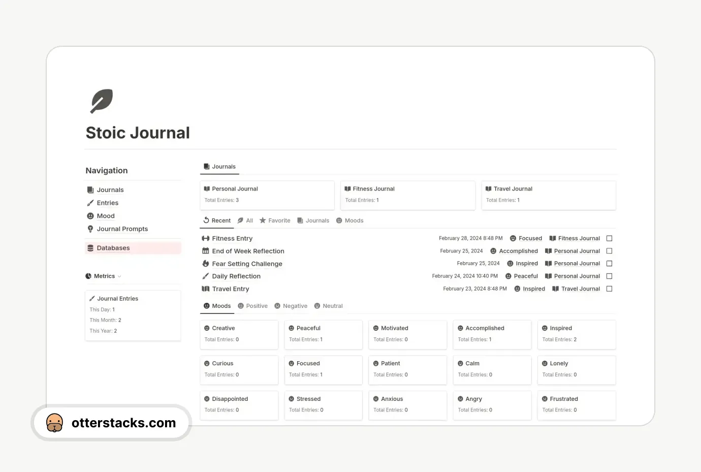 Notion template Stoic Journal