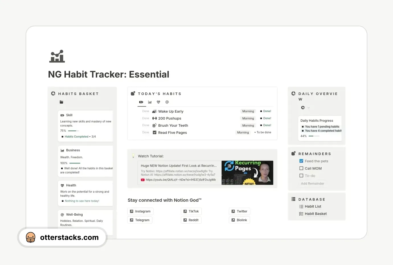 Notion template NG Habits Tracker: Essential v2.0